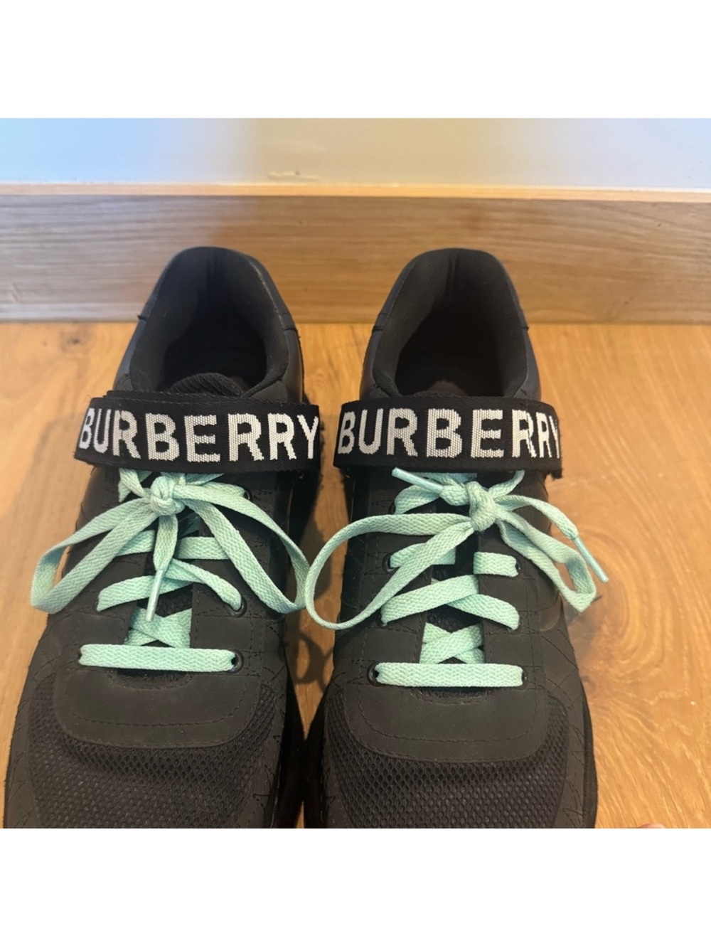 Burberry Black Sneakers with Mint Green Laces